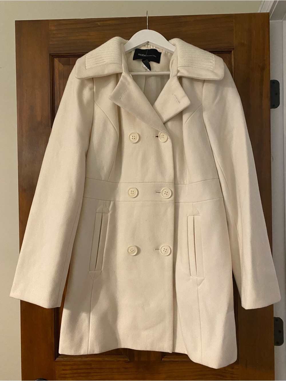 Moda International Cream Double-Breasted Peacoat